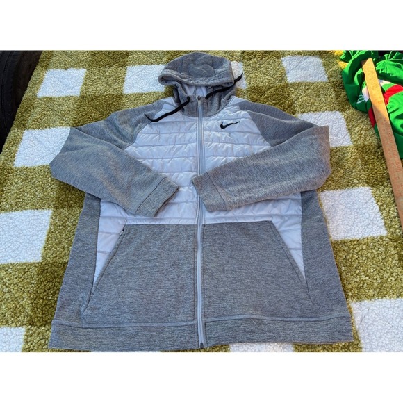 Nike Therma-FIT Full Zip Hoodie Jacket Quilted Puffer Gray XL